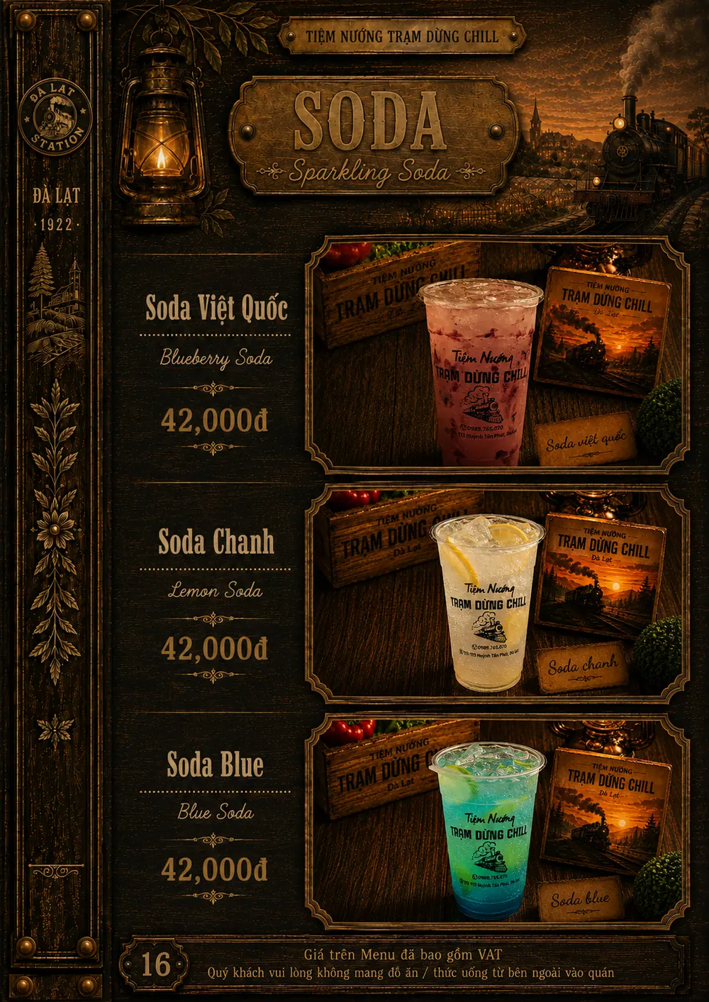 Soda tại quán nướng Đà Lạt: soda việt quốc, soda chanh, soda blue